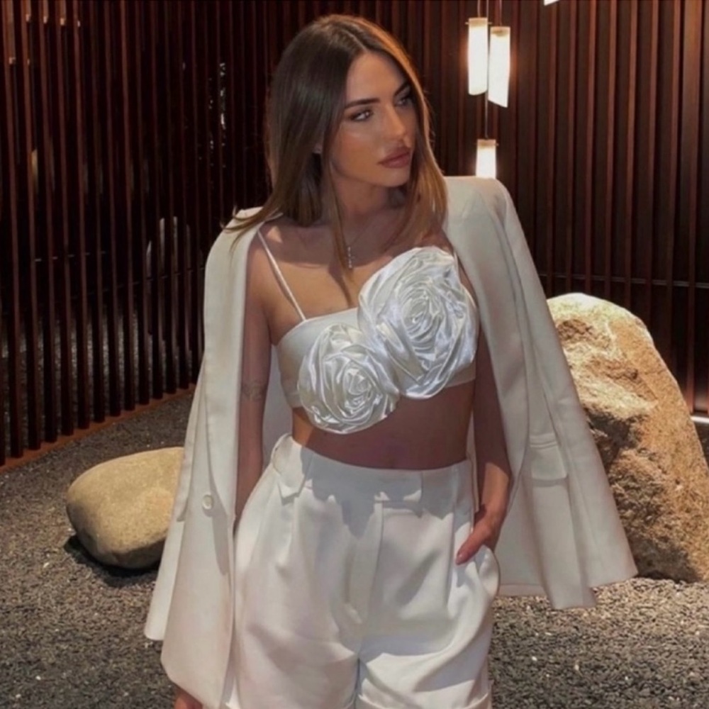 Zara Floral Appliqué Crop Top In White
